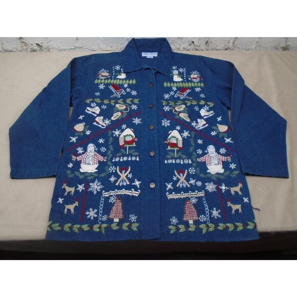 Casey Coleman Jackets & Blazers - Vintage Casey Coleman Christmas Denima Shacket Button Embroidered Snowman Size M